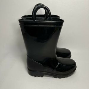 Falls Creek Kids Vinyl Rain Boots Black Shiny Girls Size 9